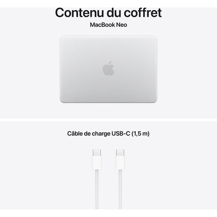 Ordinateur Apple MACBOOK Neo Puce A18 Pro CPU 6 / GPU 5 coeurs Mémoire RAM 8Go Stockage
