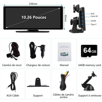 Autoradio connecté JUNSUN 10.26" GPS KAM USB Avec écran Carplay