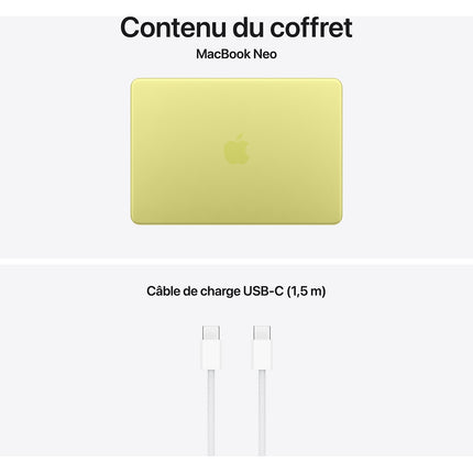Ordinateur Apple MACBOOK Neo Puce A18 Pro CPU 6 / GPU 5 coeurs Mémoire RAM 8Go Stockage