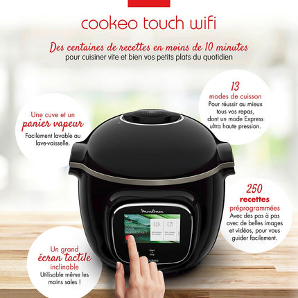 Cookeo MOULINEX CE902800 noir touch wifi 6 L, 13 modes de cuisson, 250 recettes