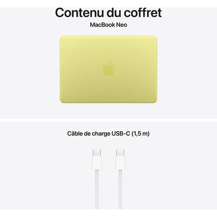 Ordinateur Apple MACBOOK Neo Puce A18 Pro CPU 6 / GPU 5 coeurs Mémoire RAM 8Go Stockage