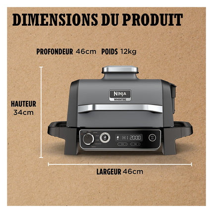 Barbecue électrique NINJA Woodfire OG701EU à poser, 33x28 cm