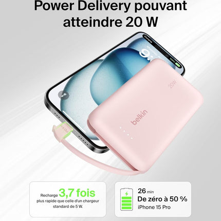 batterie-externe-belkin-10000-mah-avec-cable-usb-c-integre-pink