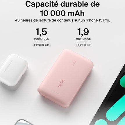 batterie-externe-belkin-10000-mah-avec-cable-usb-c-integre-pink