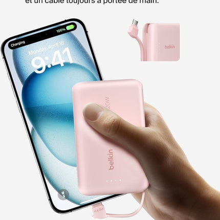 batterie-externe-belkin-10000-mah-avec-cable-usb-c-integre-pink