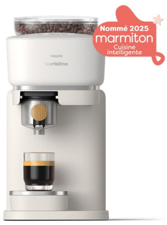 machine-a-expresso-philips-baristina-bar302-20-cafetiere-a-grain-blanche-porte-filtre-bois-de-hetre
