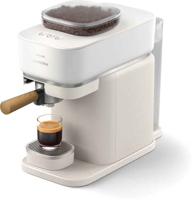 machine-a-expresso-philips-baristina-bar302-20-cafetiere-a-grain-blanche-porte-filtre-bois-de-hetre