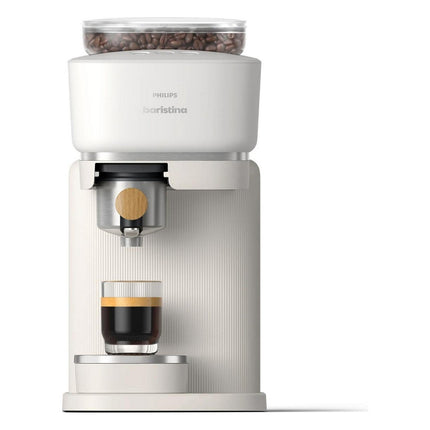 machine-a-expresso-philips-baristina-bar302-20-cafetiere-a-grain-blanche-porte-filtre-bois-de-hetre