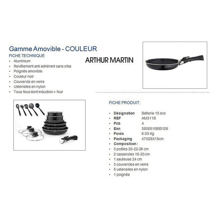 batterie-de-cuisine-arthur-martin-15-pieces-noir-am311b