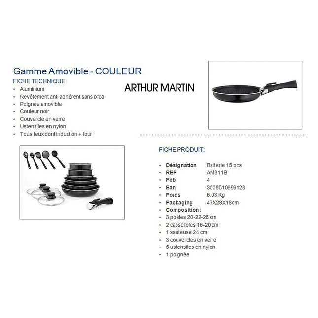 batterie-de-cuisine-arthur-martin-15-pieces-noir-am311b