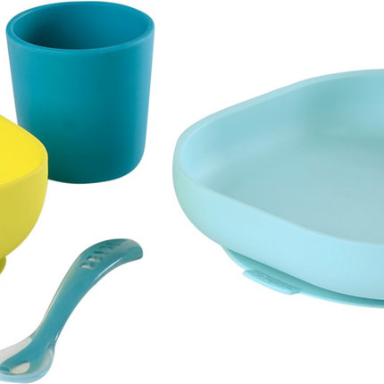 coffret-repas-beaba-913428-4pieces-vaisselle-silicone-bleu