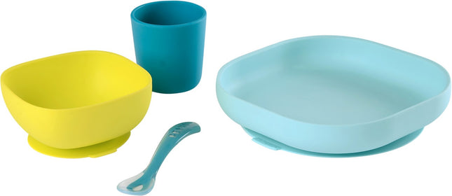 coffret-repas-beaba-913428-4pieces-vaisselle-silicone-bleu