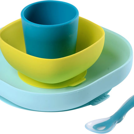 coffret-repas-beaba-913428-4pieces-vaisselle-silicone-bleu