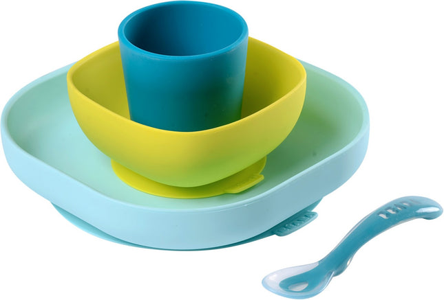 coffret-repas-beaba-913428-4pieces-vaisselle-silicone-bleu
