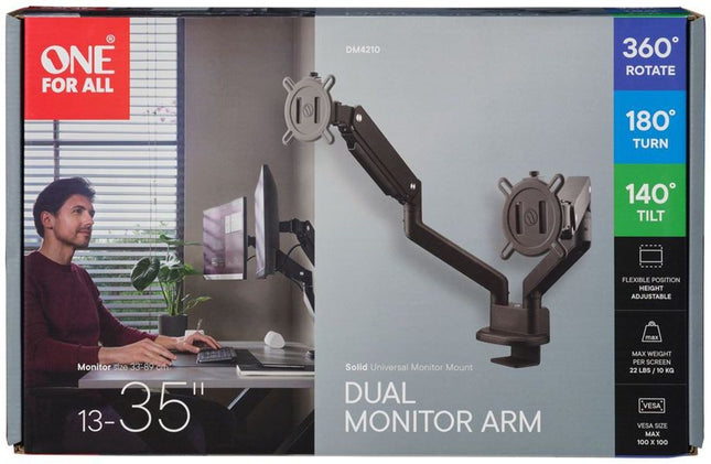 support-ecran-pc-one-for-all-dual-arm-noir-13-35-pouces-orientable-et