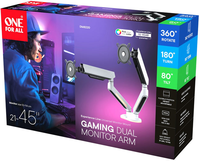 support-ecran-pc-one-for-all-2-ecrans-21-45-blanc-rgb-inclinable