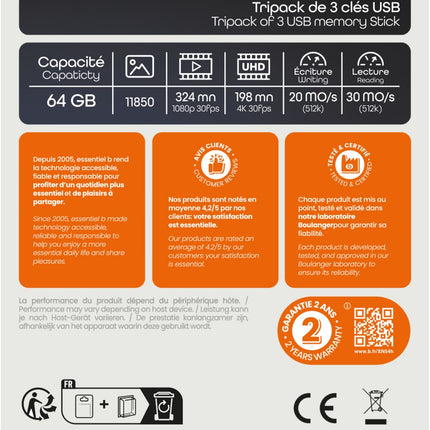 cle-usb-essentielb-essentiel-b-cle-usb-tripack-x-3-64go