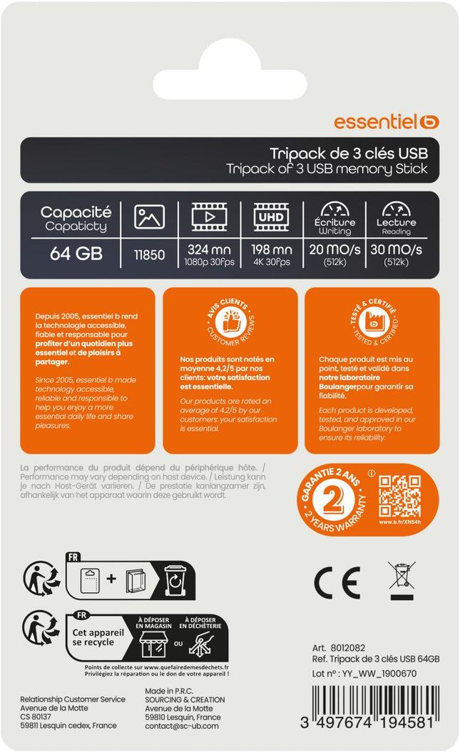 cle-usb-essentielb-essentiel-b-cle-usb-tripack-x-3-64go