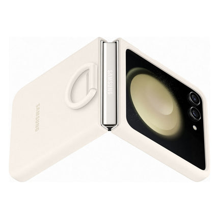 coque-samsung-z-flip-5-avec-anneau-sillicone-creme