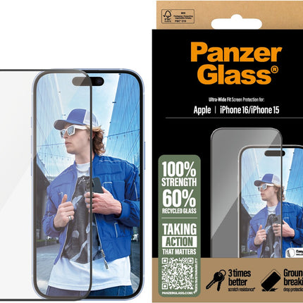 protege-ecran-panzerglass-iphone-16-verre-trempe-ultra-wide-fit