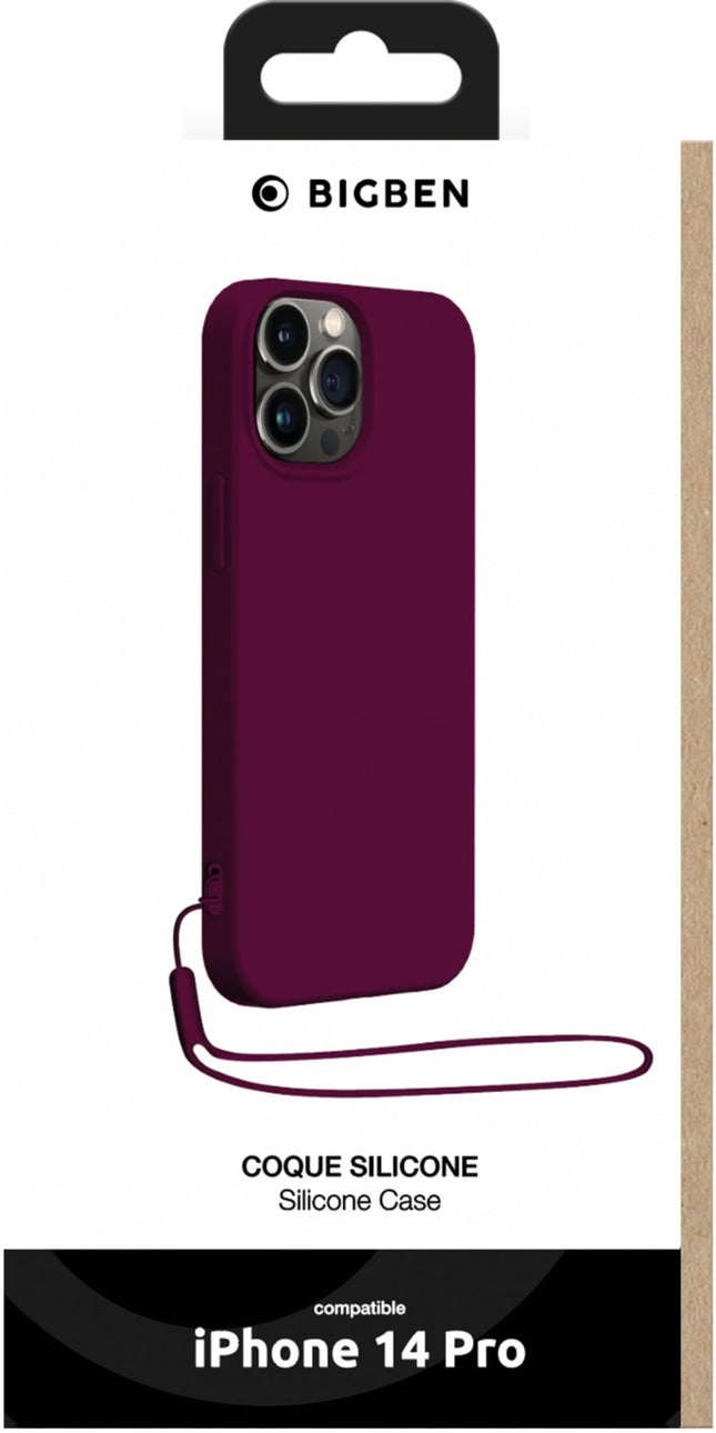 coque-bigben-connected-iphone-14pro-silicone-dragonne-violet