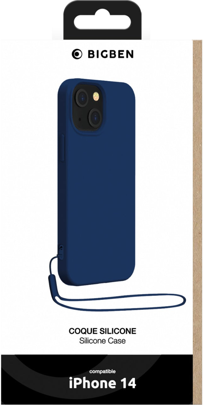 coque-bigben-connected-iphone-14-silicone-dragonne-bleu-marine