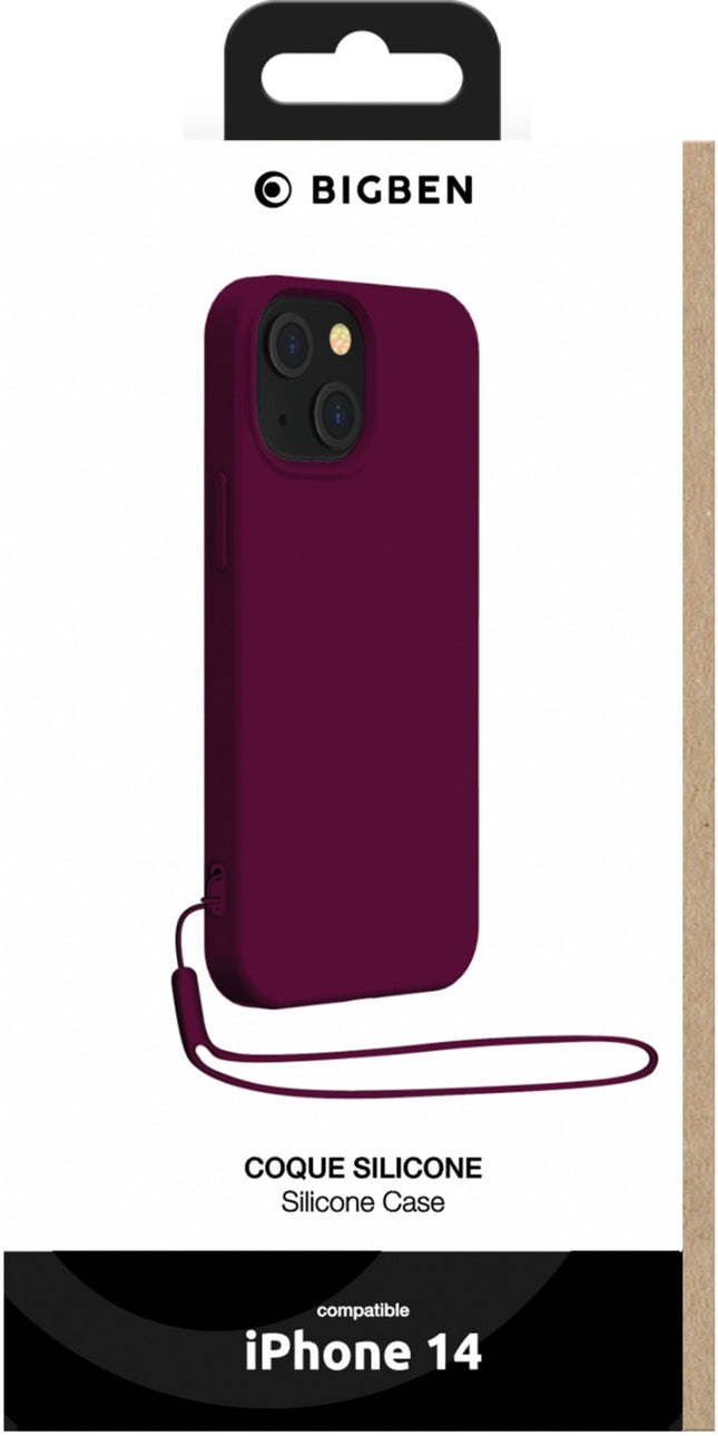 coque-bigben-connected-iphone-14-silicone-dragonne-violet
