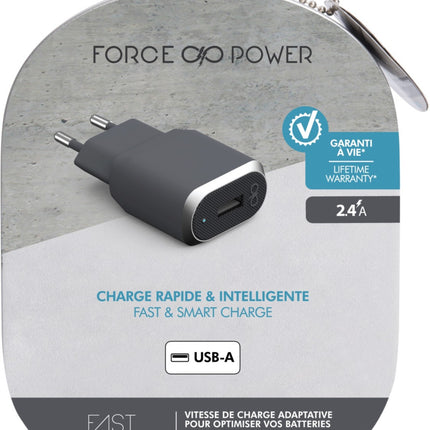chargeur-secteu-force-power-1-port-usb-a-2-4-a-gris
