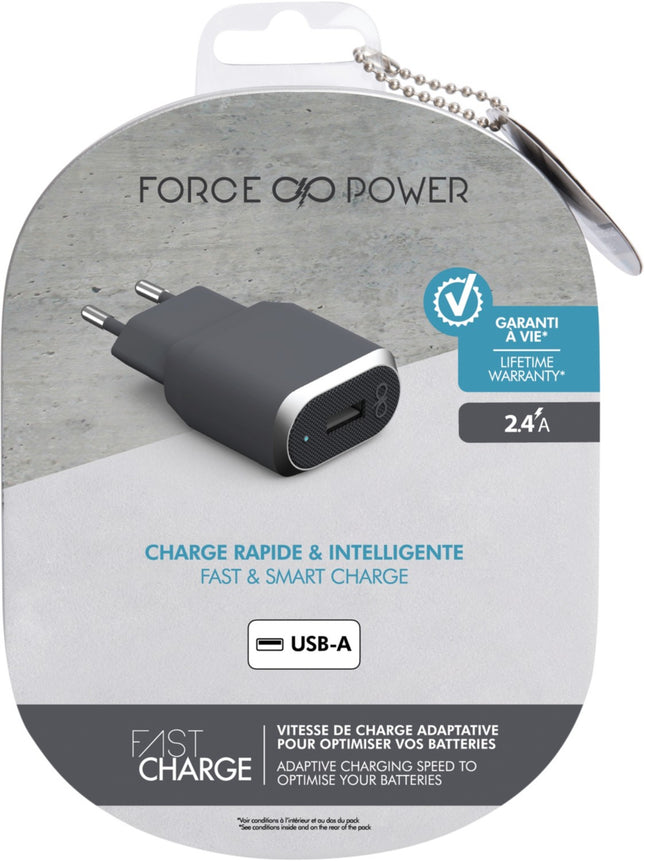 chargeur-secteu-force-power-1-port-usb-a-2-4-a-gris